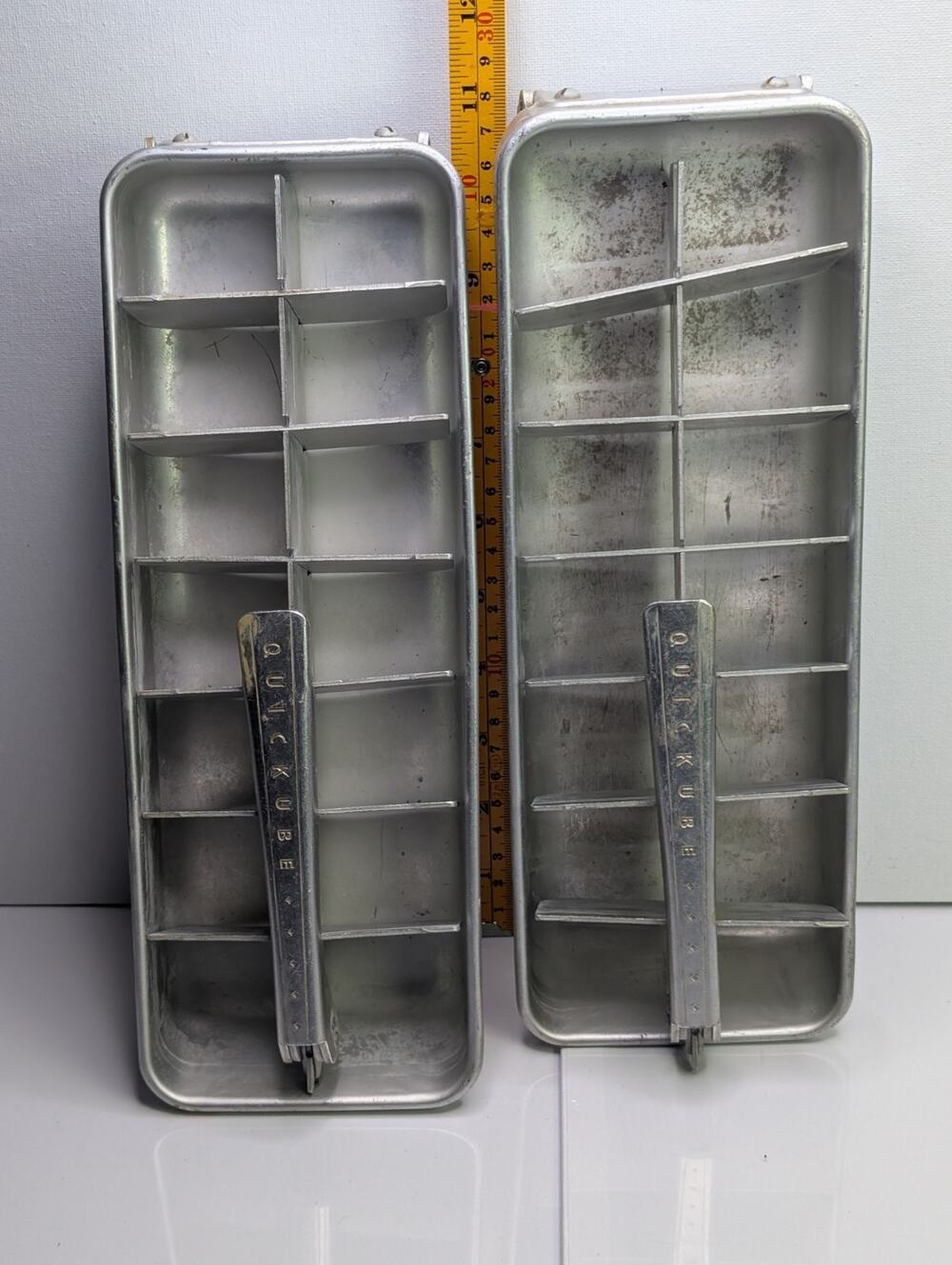 Lot of 2 Vintage Frigidaire QUICKUBE Aluminum Ice Cube Trays Lever Release